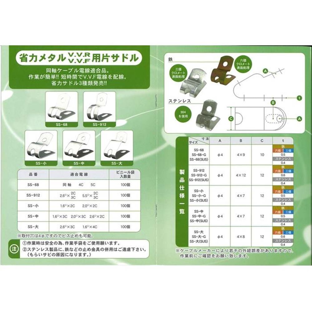 斉藤製作所　メタル片サドル　SS-912-G（100個入り）V.V.R用片サドル【三価クロメート表面処理】