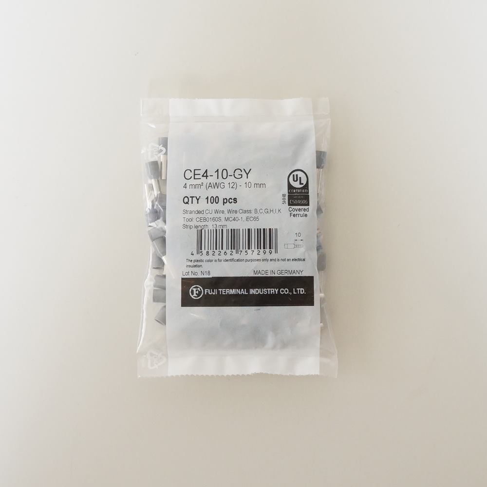 冨士端子工業　フェルール端子　CE4-10-GY（100個入り）
