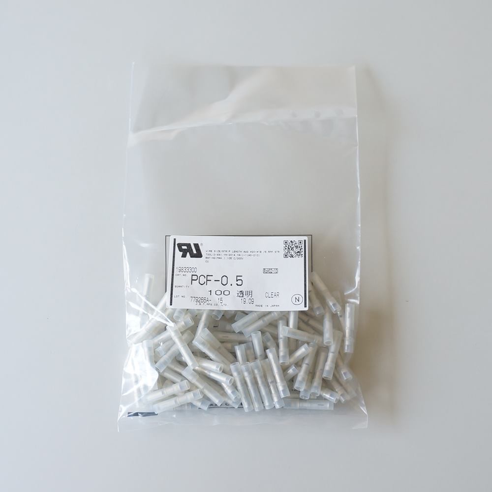 日本圧着端子　ナイロン絶縁付ギボシ接続子PCタイプ　PCF-0.5 透明（100個入り）