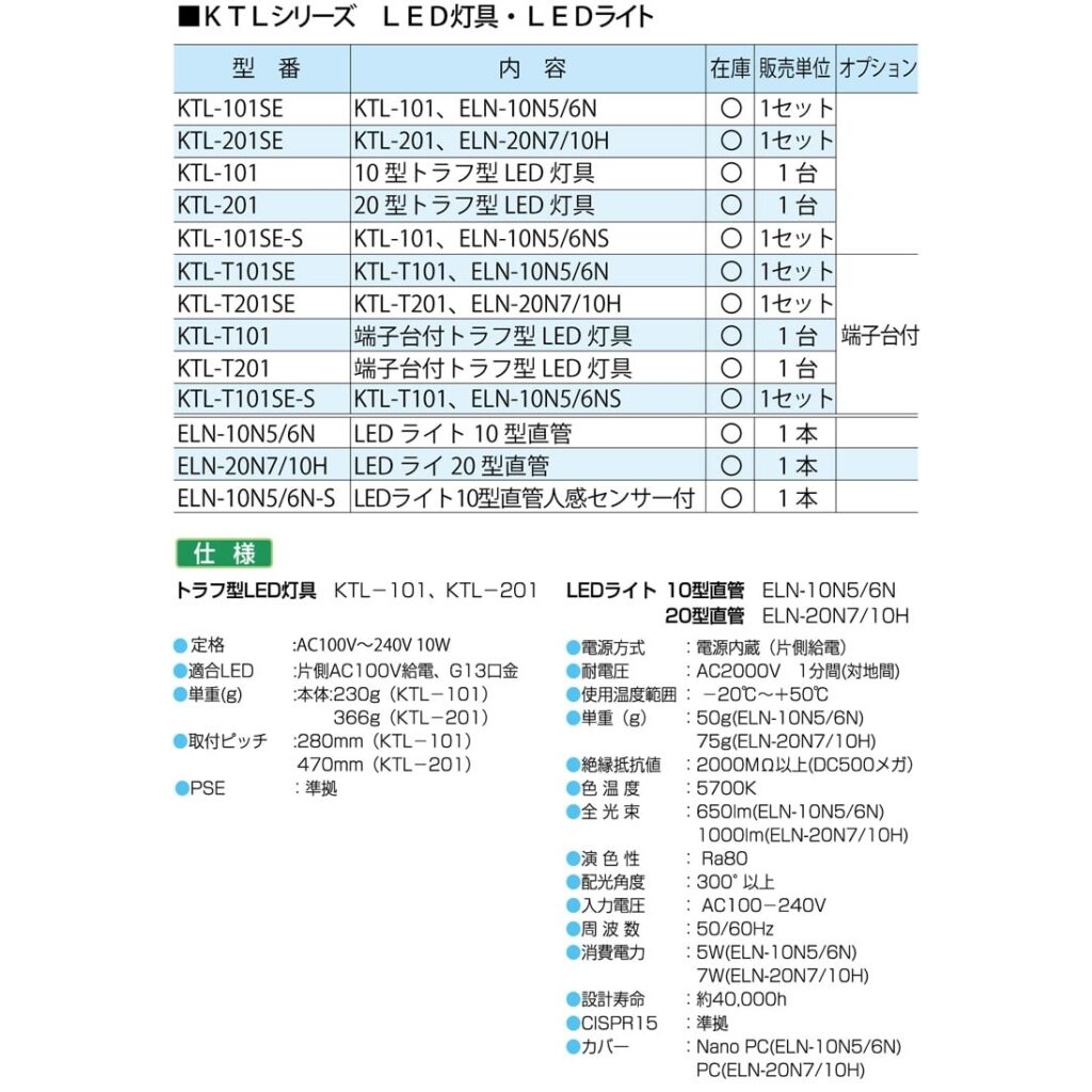 カメダデンキ　トラフ型ＬＥＤ灯具セット　ＫＴＬ－１０１ＳＥ